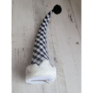 Clip on black white plaid long elf hat accessory ornament xmas decor
